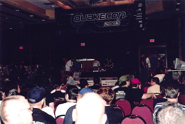 Prepping for the CTF finals in the Grand Ballroom. (qcon2003_20.jpg, 640w x 430h )