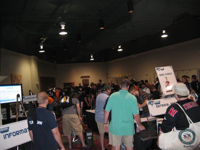 9:30 Wednesday night and the check-in area is a bustle of activity (qc060015.jpg, 640w x 480h )