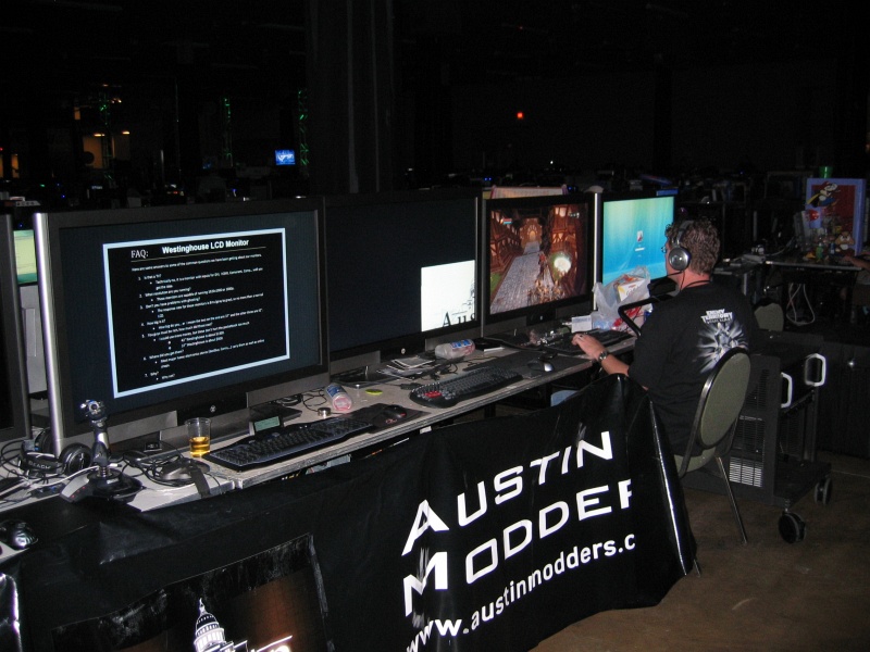 The Austin Modders brought some cool case mods and some really big screens. (qc072002.jpg, 800w x 600h )