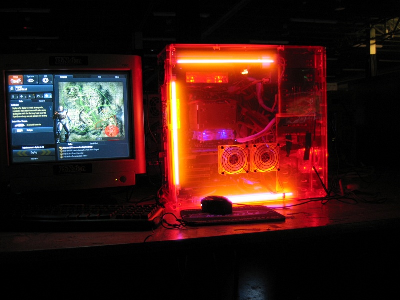 This combination of tinted acrylic and cold cathode tubes made a nice effect in the dark BYOC. (qc073019.jpg, 800w x 600h )