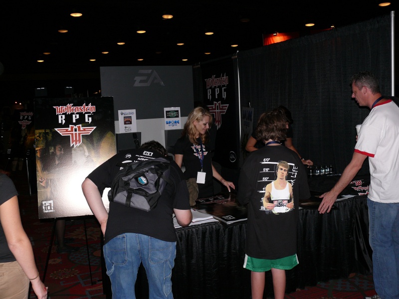 Electronic Arts was promoting the upcoming Wolfenstein RPG with posters and booth babes (qc081014.jpg, 800w x 600h )